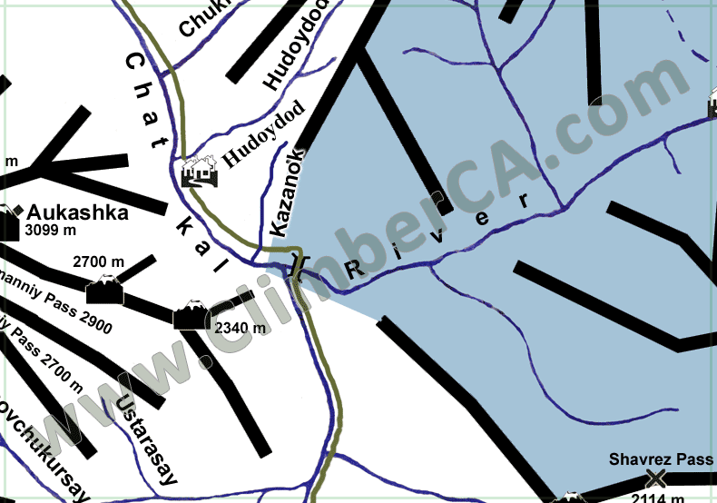 West Tien-Shan Mountains Map. Chatkal River