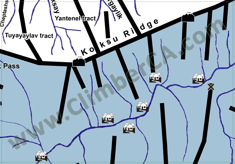 West Tien-Shan Mountains Map. Koksu Ridge