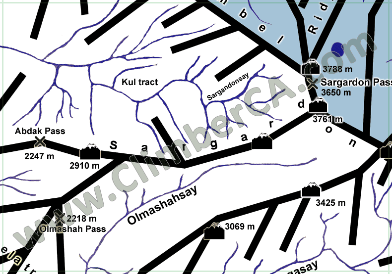 West Tien-Shan Mountains Map Sargardonsay