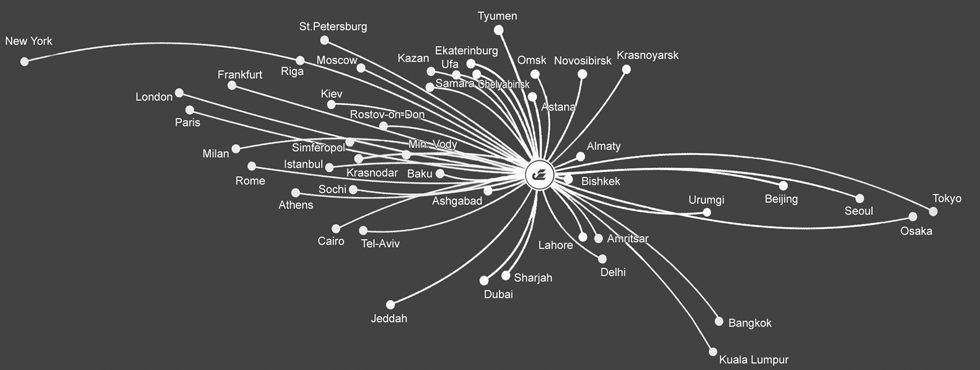 Map - Flights of Uzbekistan Airways